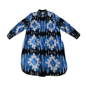 Chicos NWT Tribal Western Print Button-Up Long Shirt Dress Linen Tunic Top 3/XL